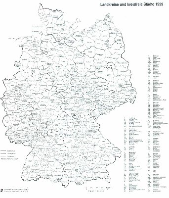 Karte der Landkreise und kreisfreien Städte<br />(1999)