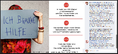 Werbeflyer und Facebook-Foto von FOOTPRINT - Freiraum &amp;amp; Integration für Betroffene von Frauenhandel.