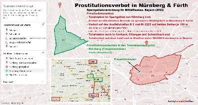 Sperrgebietsverordnung Nürnberg und Fürth (Mittelfranken, Bayern) als Karte übersetzt <br />(ohne Gewähr; Stand 2002)